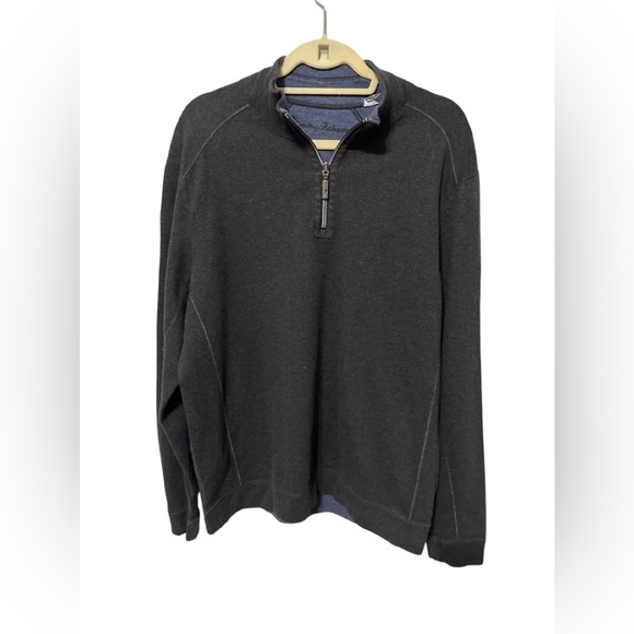 Tommy Bahama Grey 1/4 Zip Reversible Pullover Cotton Sweater Size Large - Picture 1 of 8